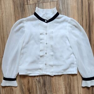 White Sheer Blouse with Black Trim